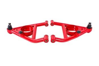 A-arms, lower, DOM, non-adjustable, polyurethane bushings, front bump stops