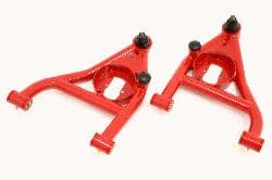 A-arms, lower, DOM, non-adjustable, polyurethane bushings, rear bump stops